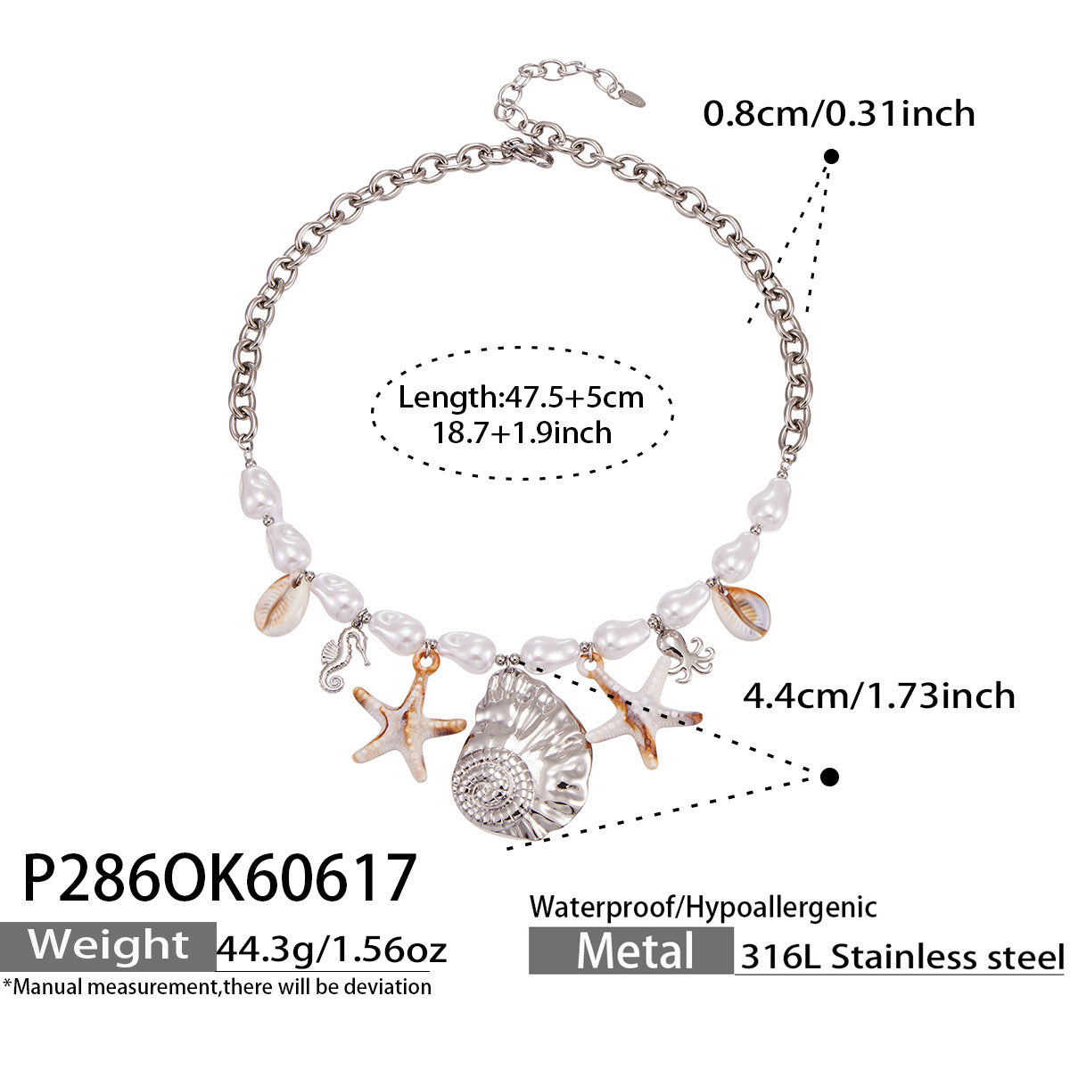 316L Stainless Steel 18K Gold PVD Pearl Resin Sea Star Necklace - Elegant Sea Star Design, Pearl Resin Accents Wholesale Stainless Steel Jewelry - Sensitive Skin Friendly - Detail 1
