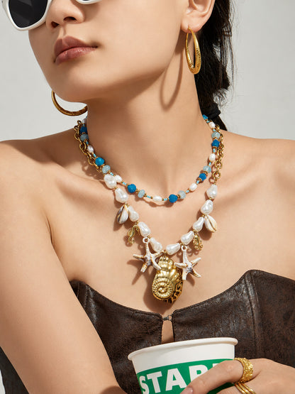316L Stainless Steel 18K Gold PVD Pearl Resin Sea Star Necklace - Elegant Sea Star Design, Pearl Resin Accents Wholesale Stainless Steel Jewelry - Sensitive Skin Friendly - Detail 13