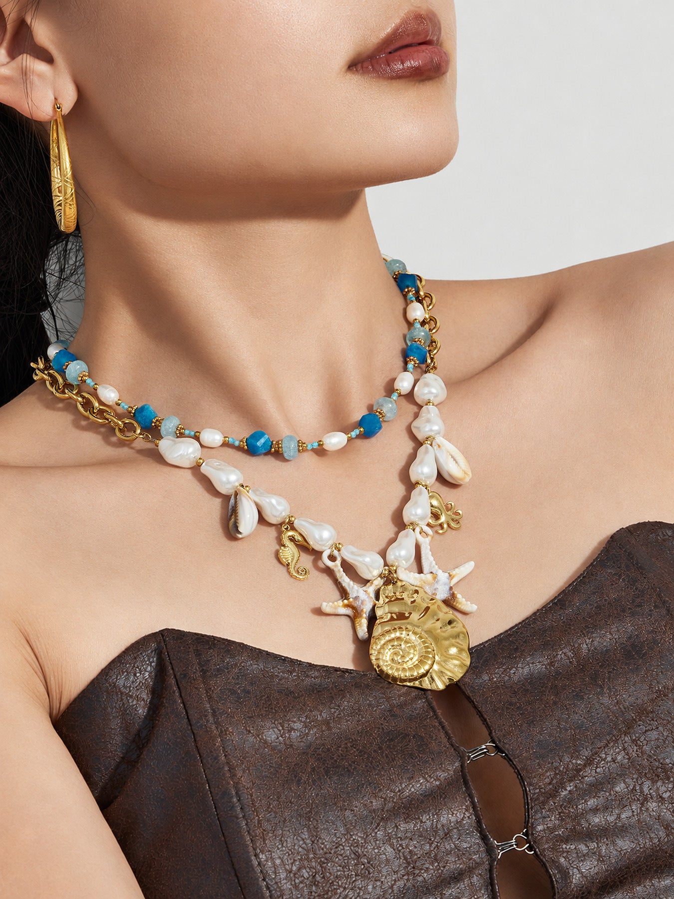 316L Stainless Steel 18K Gold PVD Pearl Resin Sea Star Necklace - Elegant Sea Star Design, Pearl Resin Accents Wholesale Stainless Steel Jewelry - Sensitive Skin Friendly - Detail 14