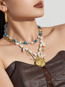 316L Stainless Steel 18K Gold PVD Pearl Resin Sea Star Necklace - Elegant Sea Star Design, Pearl Resin Accents Wholesale Stainless Steel Jewelry - Sensitive Skin Friendly - Detail 14