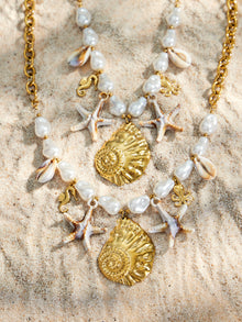 316L Stainless Steel 18K Gold PVD Pearl Resin Sea Star Necklace - Elegant Sea Star Design, Pearl Resin Accents Wholesale Stainless Steel Jewelry - Sensitive Skin Friendly - Detail 4