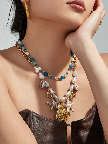 316L Stainless Steel 18K Gold PVD Pearl Resin Sea Star Necklace - Elegant Sea Star Design, Pearl Resin Accents Wholesale Stainless Steel Jewelry - Sensitive Skin Friendly - Detail 5