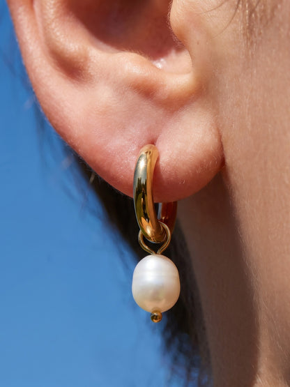 316L Stainless Steel 18K Gold PVD Pearl Round Earrings - Vintage Gold Round Pearl Minimalist Wholesale Stainless Steel Jewelry - Sensitive Skin Friendly - Detail 17
