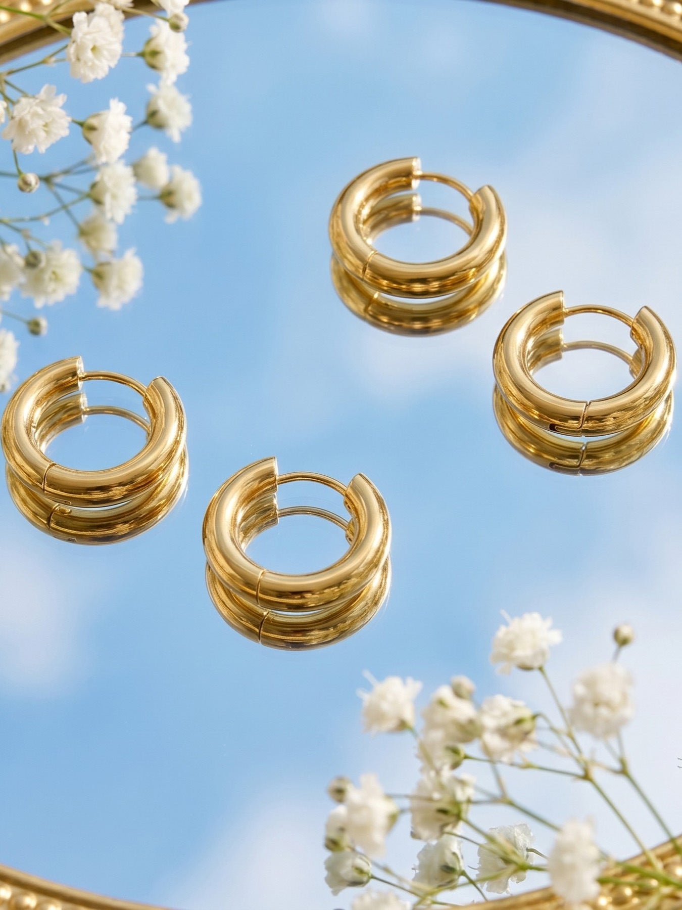 316L Stainless Steel 18K Gold PVD Pearl Round Earrings - Vintage Gold Round Pearl Minimalist Wholesale Stainless Steel Jewelry - Sensitive Skin Friendly - Detail 9