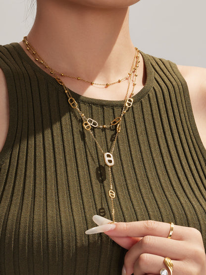 316L Stainless Steel 18K Gold PVD Pig Nose Clasp Zircon Necklace Bracelet - Pig Nose Clasp Zircon Minimalist Necklace Bracelet Wholesale Stainless Steel Jewelry - Sensitive Skin Friendly - Detail 1