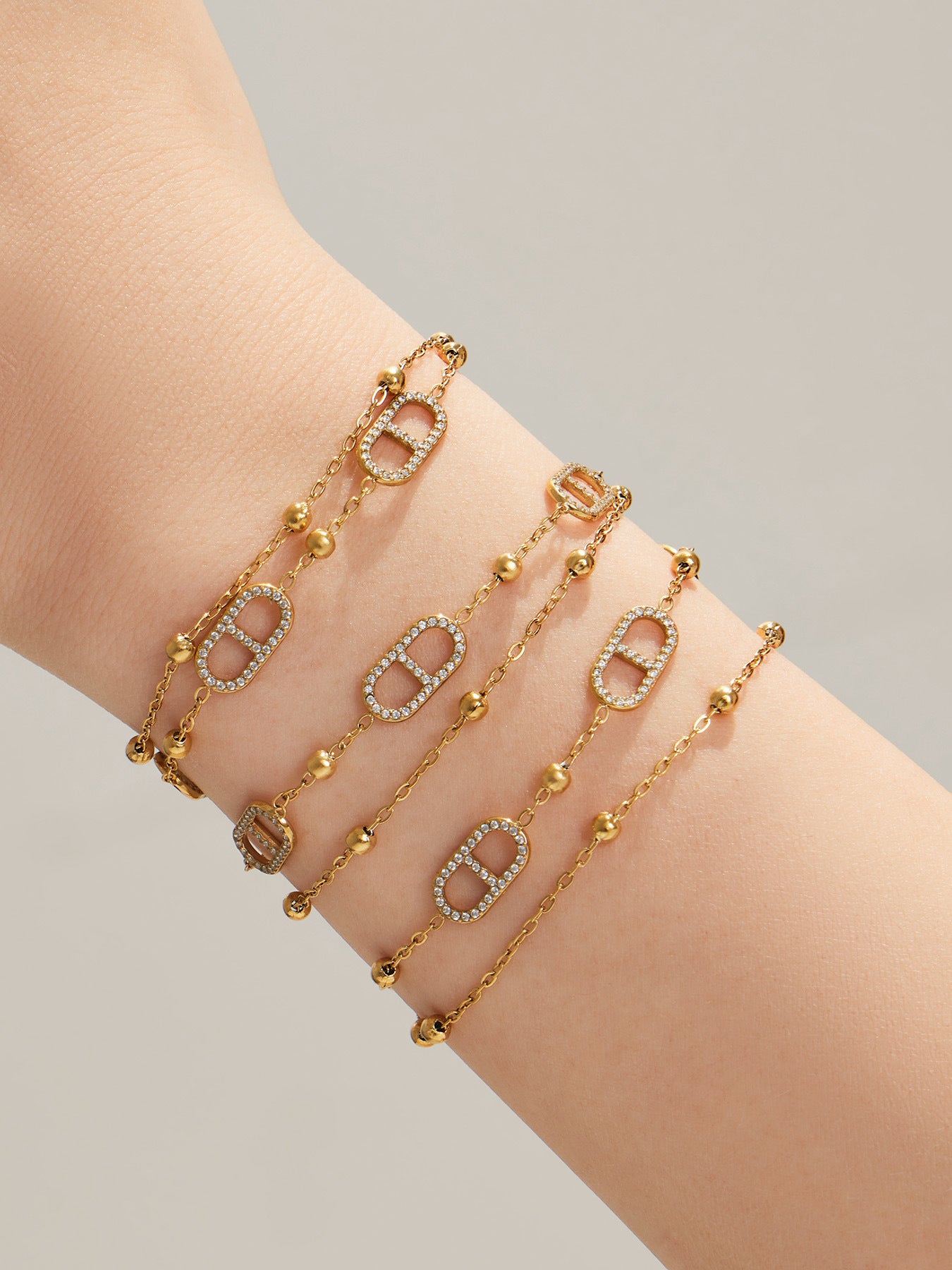 316L Stainless Steel 18K Gold PVD Pig Nose Clasp Zircon Necklace Bracelet - Pig Nose Clasp Zircon Minimalist Necklace Bracelet Wholesale Stainless Steel Jewelry - Sensitive Skin Friendly - Detail 10