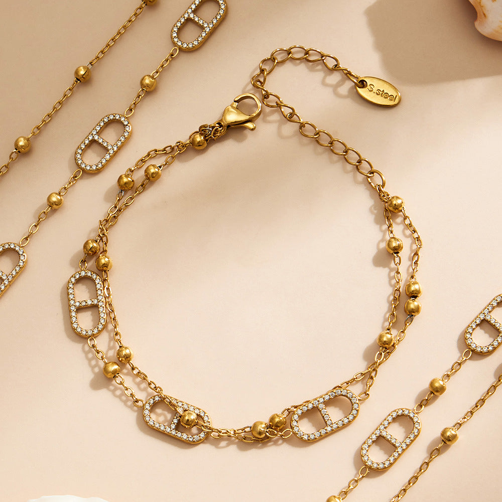 316L Stainless Steel 18K Gold PVD Pig Nose Clasp Zircon Necklace Bracelet - Pig Nose Clasp Zircon Minimalist Necklace Bracelet Wholesale Stainless Steel Jewelry - Sensitive Skin Friendly - Detail 11