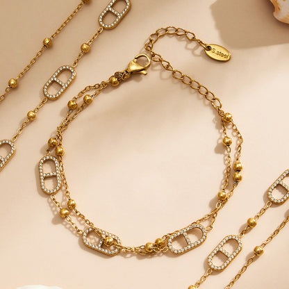 316L Stainless Steel 18K Gold PVD Pig Nose Clasp Zircon Necklace Bracelet - Pig Nose Clasp Zircon Minimalist Necklace Bracelet Wholesale Stainless Steel Jewelry - Sensitive Skin Friendly - Detail 11