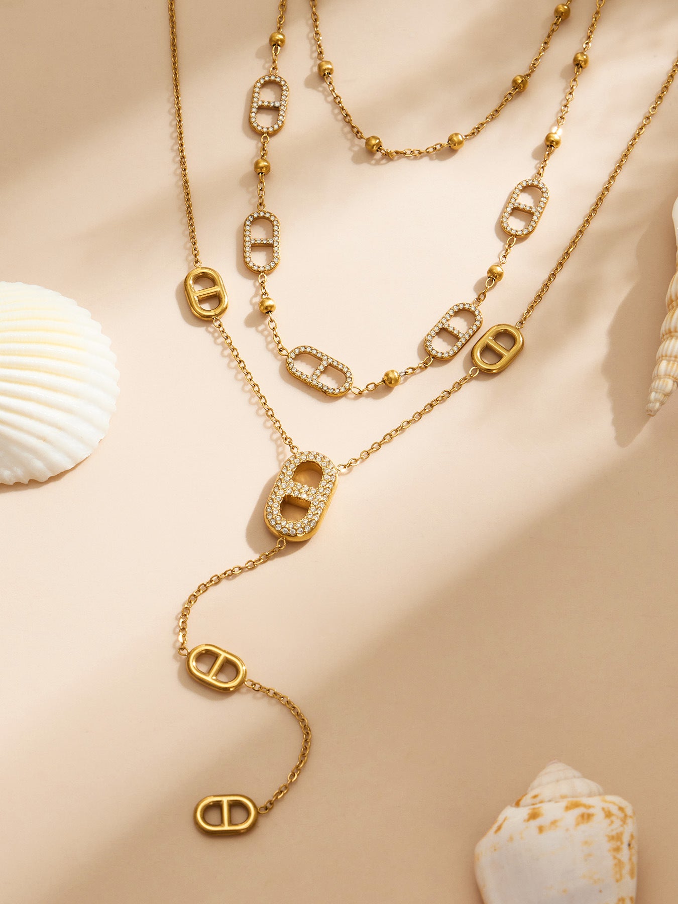 316L Stainless Steel 18K Gold PVD Pig Nose Clasp Zircon Necklace Bracelet - Pig Nose Clasp Zircon Minimalist Necklace Bracelet Wholesale Stainless Steel Jewelry - Sensitive Skin Friendly - Detail 14
