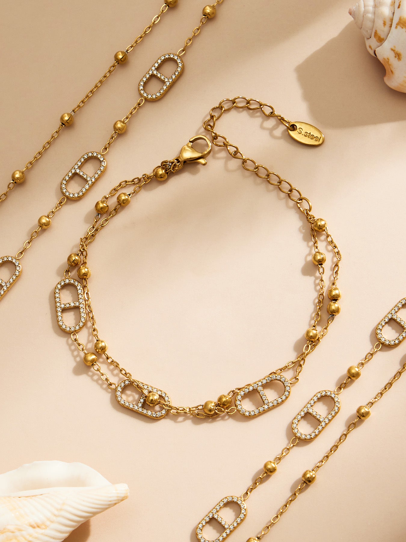 316L Stainless Steel 18K Gold PVD Pig Nose Clasp Zircon Necklace Bracelet - Pig Nose Clasp Zircon Minimalist Necklace Bracelet Wholesale Stainless Steel Jewelry - Sensitive Skin Friendly - Detail 15