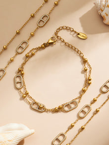 316L Stainless Steel 18K Gold PVD Pig Nose Clasp Zircon Necklace Bracelet - Pig Nose Clasp Zircon Minimalist Necklace Bracelet Wholesale Stainless Steel Jewelry - Sensitive Skin Friendly - Detail 15