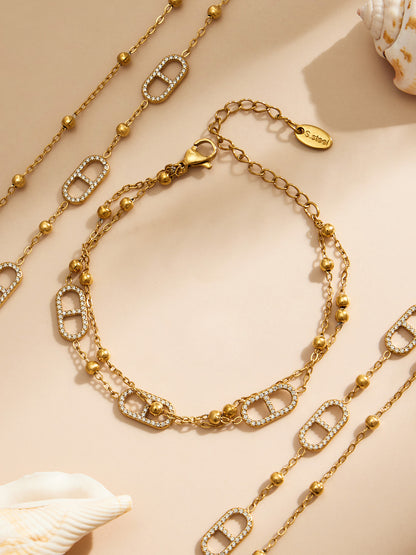 316L Stainless Steel 18K Gold PVD Pig Nose Clasp Zircon Necklace Bracelet - Pig Nose Clasp Zircon Minimalist Necklace Bracelet Wholesale Stainless Steel Jewelry - Sensitive Skin Friendly - Detail 15
