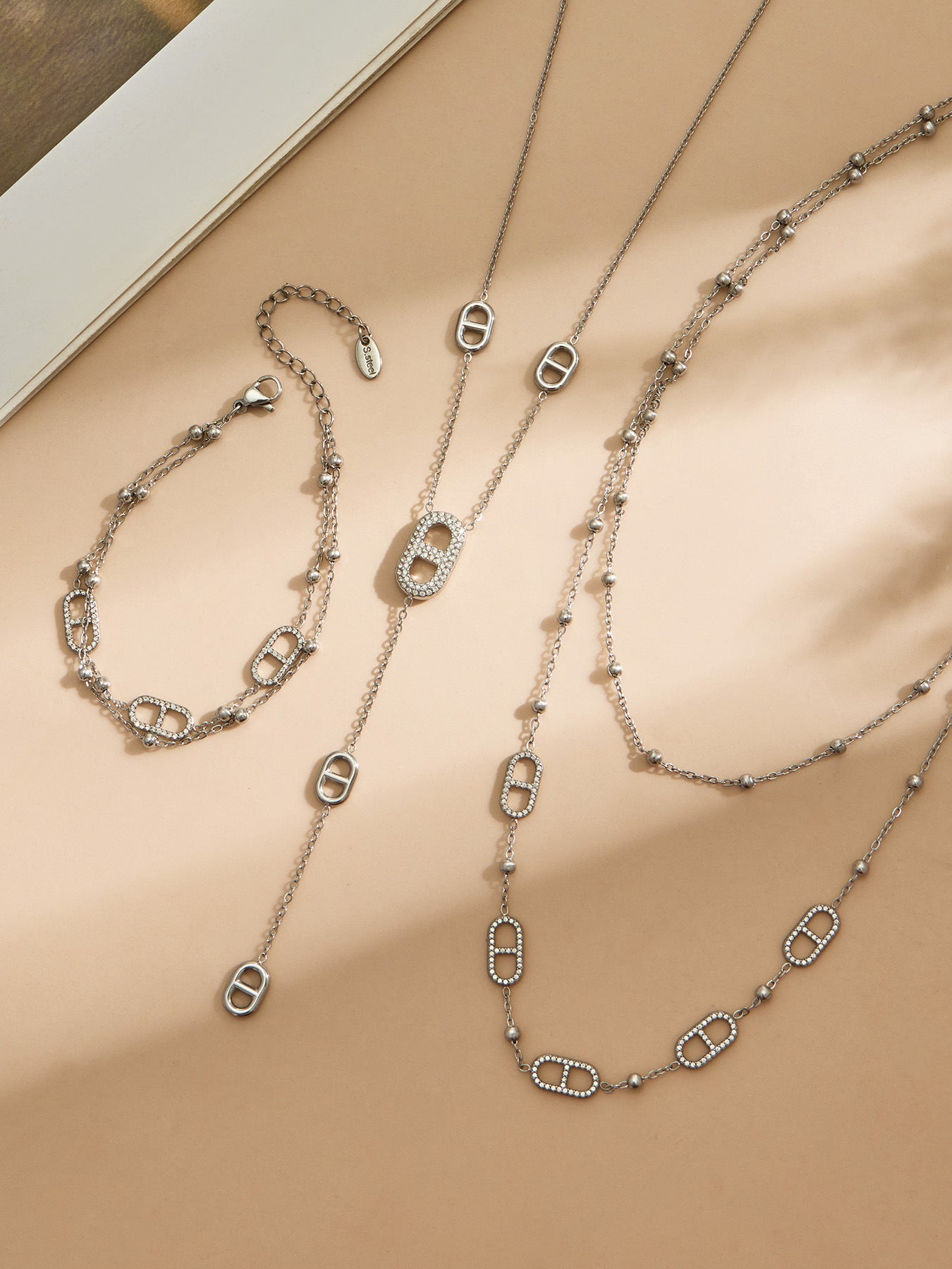 316L Stainless Steel 18K Gold PVD Pig Nose Clasp Zircon Necklace Bracelet - Pig Nose Clasp Zircon Minimalist Necklace Bracelet Wholesale Stainless Steel Jewelry - Sensitive Skin Friendly - Detail 16