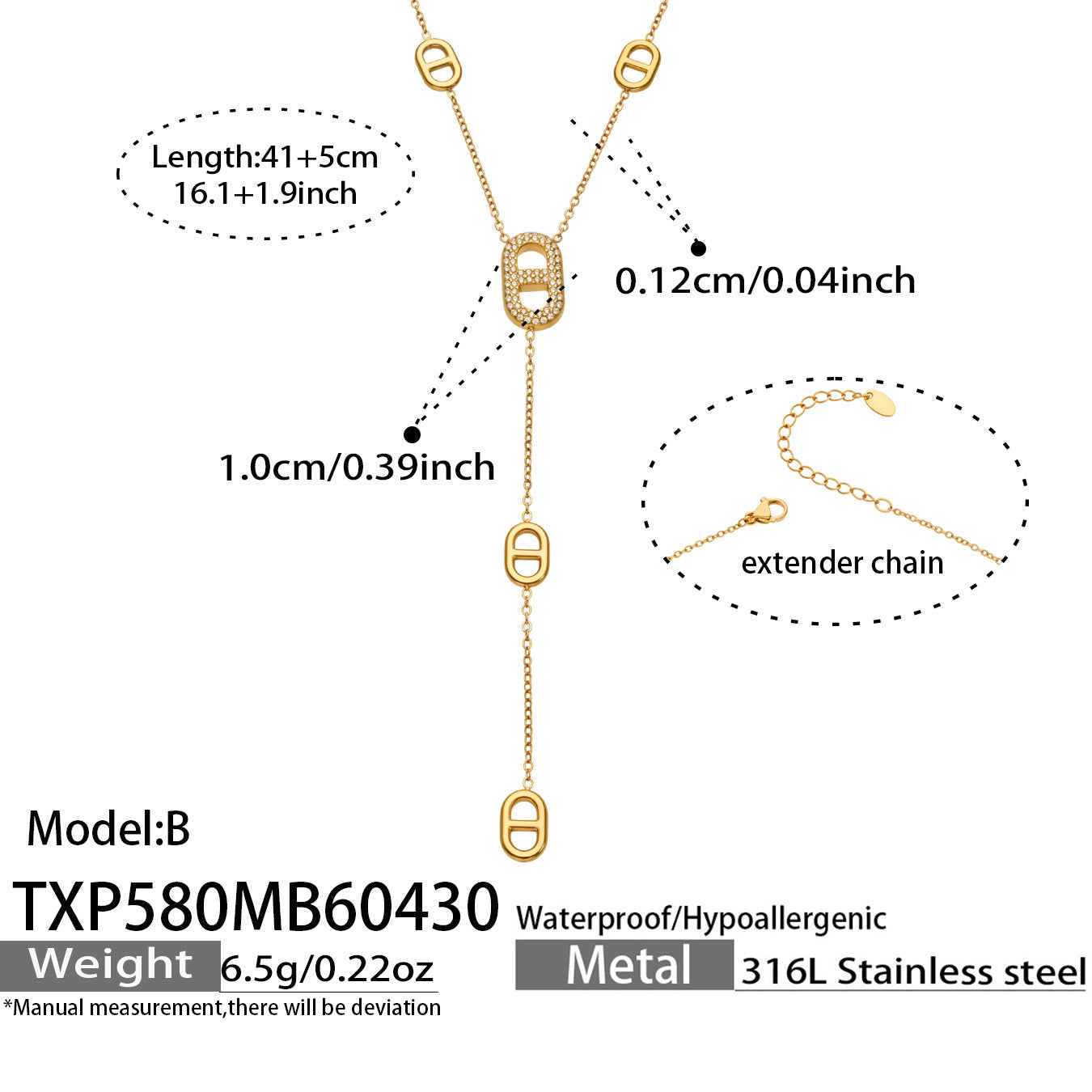 316L Stainless Steel 18K Gold PVD Pig Nose Clasp Zircon Necklace Bracelet - Pig Nose Clasp Zircon Minimalist Necklace Bracelet Wholesale Stainless Steel Jewelry - Sensitive Skin Friendly - Detail 17
