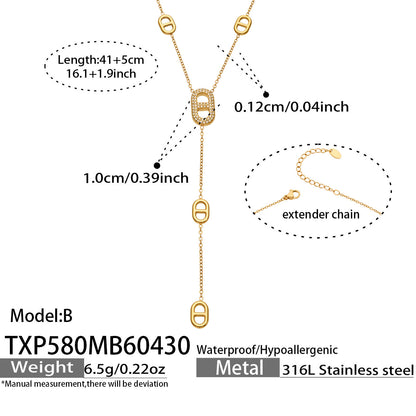 316L Stainless Steel 18K Gold PVD Pig Nose Clasp Zircon Necklace Bracelet - Pig Nose Clasp Zircon Minimalist Necklace Bracelet Wholesale Stainless Steel Jewelry - Sensitive Skin Friendly - Detail 17