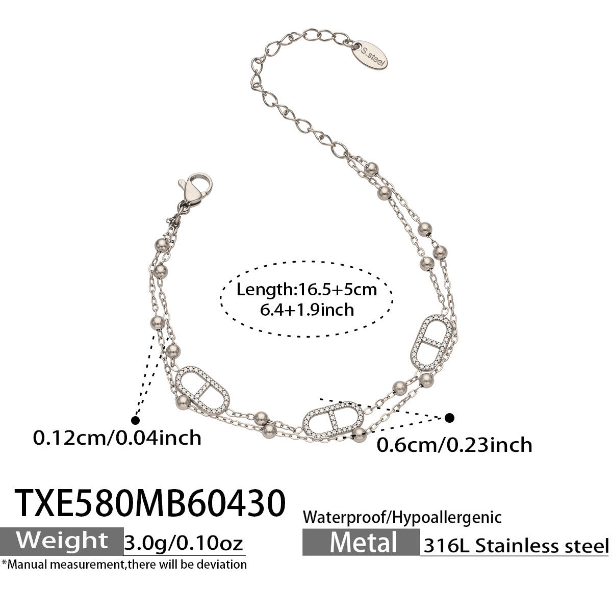 316L Stainless Steel 18K Gold PVD Pig Nose Clasp Zircon Necklace Bracelet - Pig Nose Clasp Zircon Minimalist Necklace Bracelet Wholesale Stainless Steel Jewelry - Sensitive Skin Friendly - Detail 19