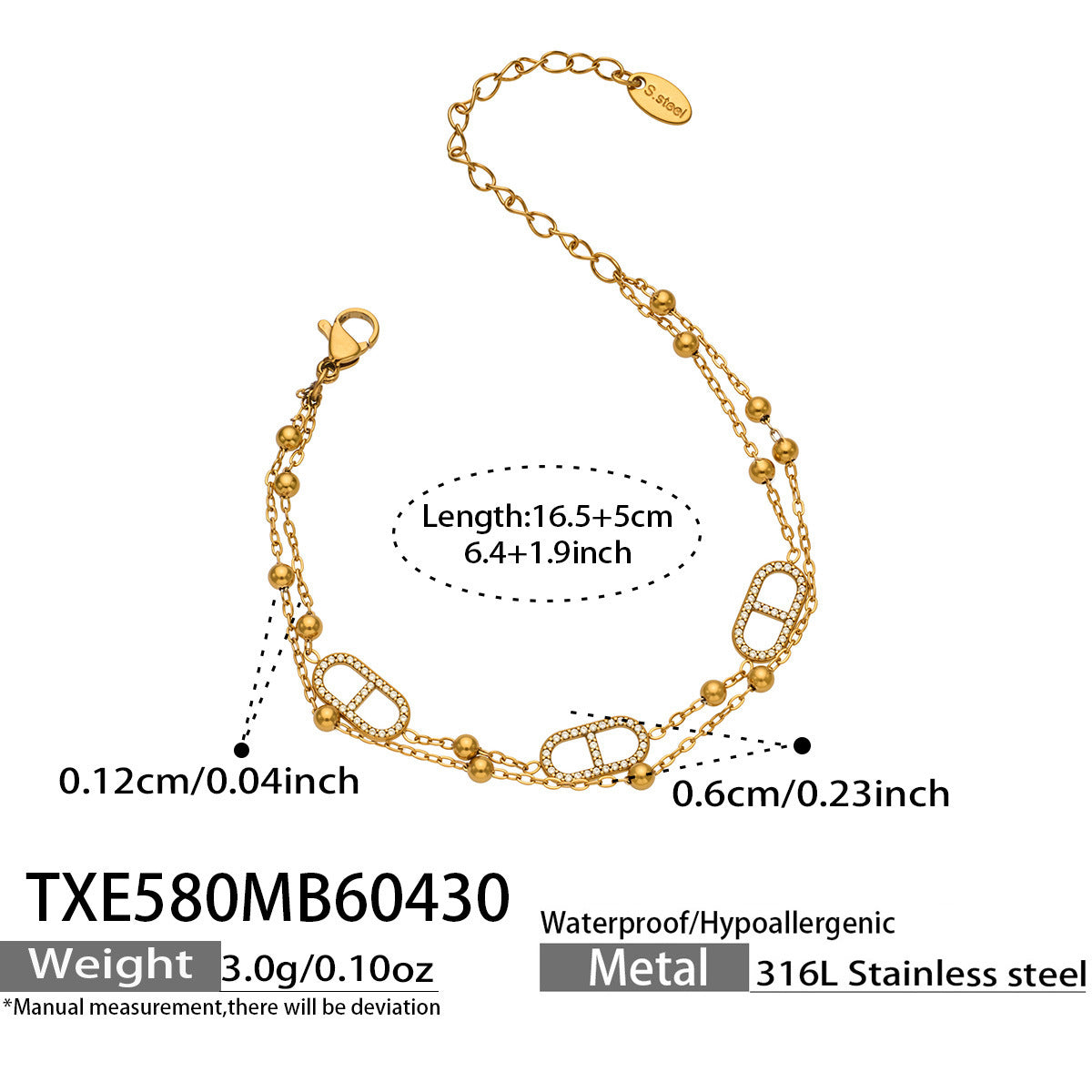 316L Stainless Steel 18K Gold PVD Pig Nose Clasp Zircon Necklace Bracelet - Pig Nose Clasp Zircon Minimalist Necklace Bracelet Wholesale Stainless Steel Jewelry - Sensitive Skin Friendly - Detail 20