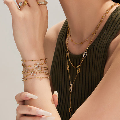 316L Stainless Steel 18K Gold PVD Pig Nose Clasp Zircon Necklace Bracelet - Pig Nose Clasp Zircon Minimalist Necklace Bracelet Wholesale Stainless Steel Jewelry - Sensitive Skin Friendly - Detail 21