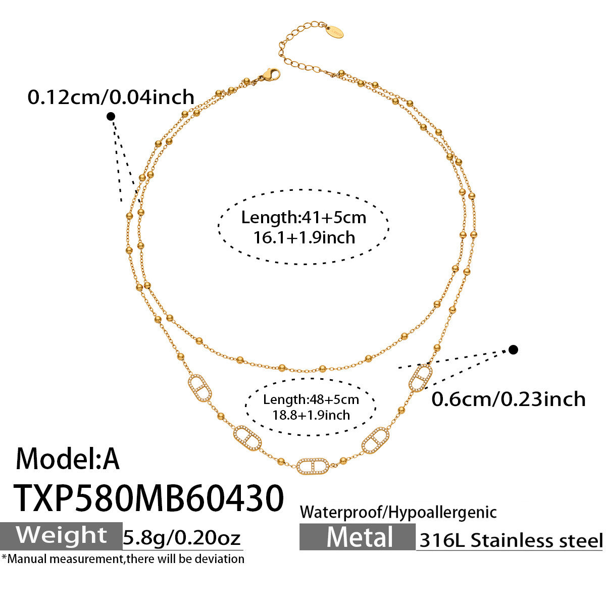 316L Stainless Steel 18K Gold PVD Pig Nose Clasp Zircon Necklace Bracelet - Pig Nose Clasp Zircon Minimalist Necklace Bracelet Wholesale Stainless Steel Jewelry - Sensitive Skin Friendly - Detail 22