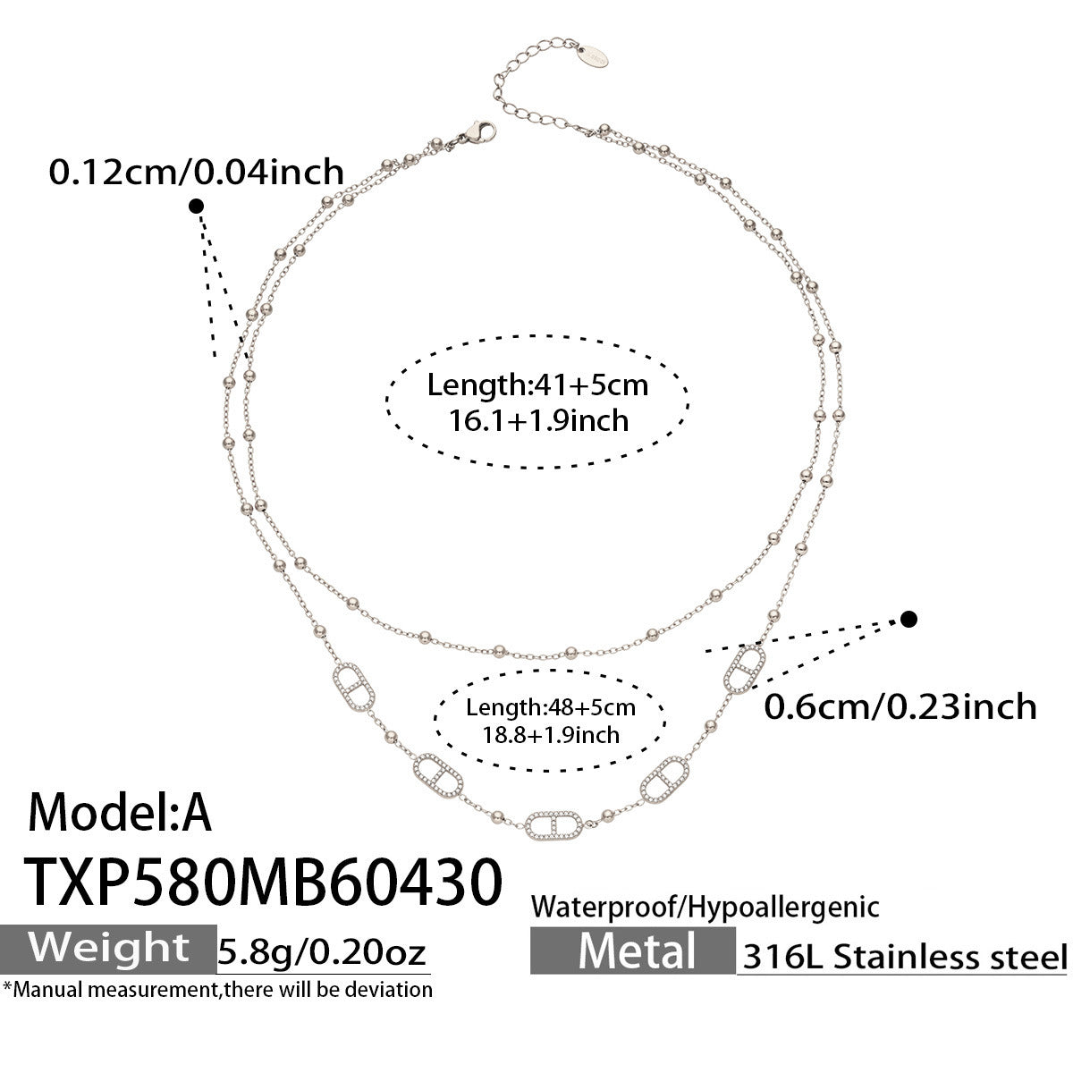 316L Stainless Steel 18K Gold PVD Pig Nose Clasp Zircon Necklace Bracelet - Pig Nose Clasp Zircon Minimalist Necklace Bracelet Wholesale Stainless Steel Jewelry - Sensitive Skin Friendly - Detail 23