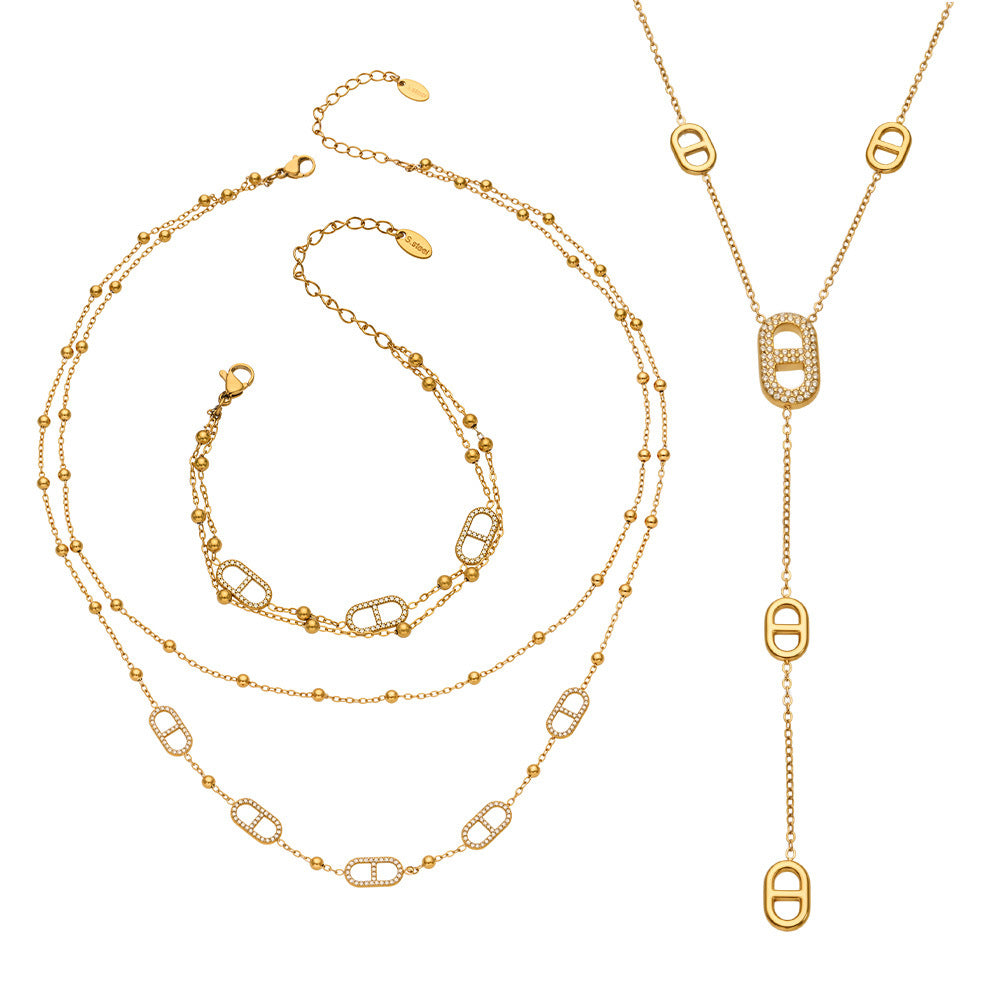 316L Stainless Steel 18K Gold PVD Pig Nose Clasp Zircon Necklace Bracelet - Pig Nose Clasp Zircon Minimalist Necklace Bracelet Wholesale Stainless Steel Jewelry - Sensitive Skin Friendly - Detail 24