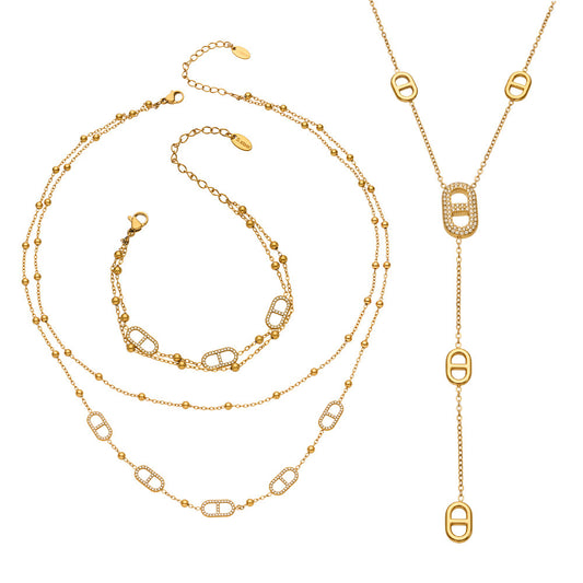 316L Stainless Steel 18K Gold PVD Pig Nose Clasp Zircon Necklace Bracelet - Pig Nose Clasp Zircon Minimalist Necklace Bracelet Wholesale Stainless Steel Jewelry - Sensitive Skin Friendly - Detail 24