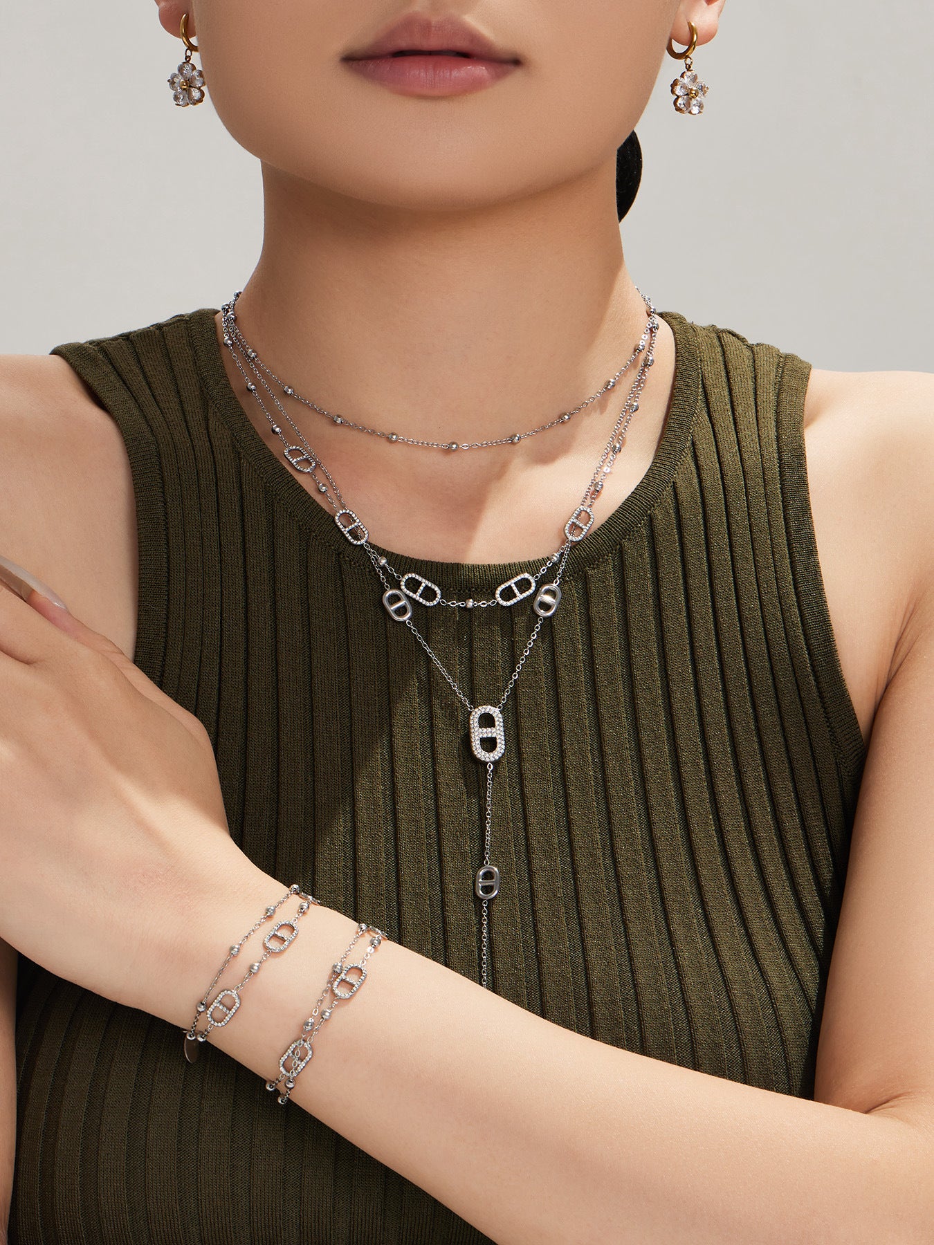 316L Stainless Steel 18K Gold PVD Pig Nose Clasp Zircon Necklace Bracelet - Pig Nose Clasp Zircon Minimalist Necklace Bracelet Wholesale Stainless Steel Jewelry - Sensitive Skin Friendly - Detail 4