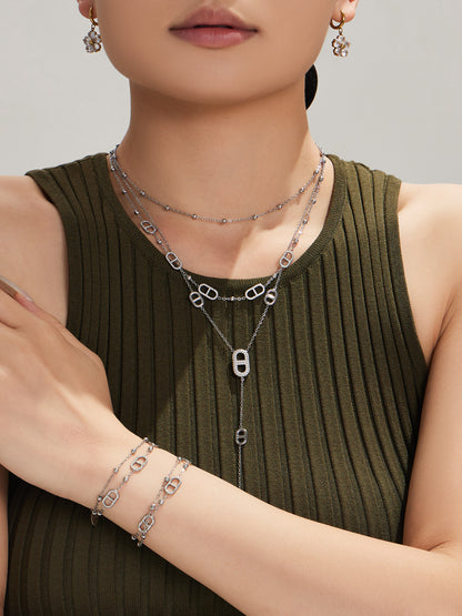 316L Stainless Steel 18K Gold PVD Pig Nose Clasp Zircon Necklace Bracelet - Pig Nose Clasp Zircon Minimalist Necklace Bracelet Wholesale Stainless Steel Jewelry - Sensitive Skin Friendly - Detail 4