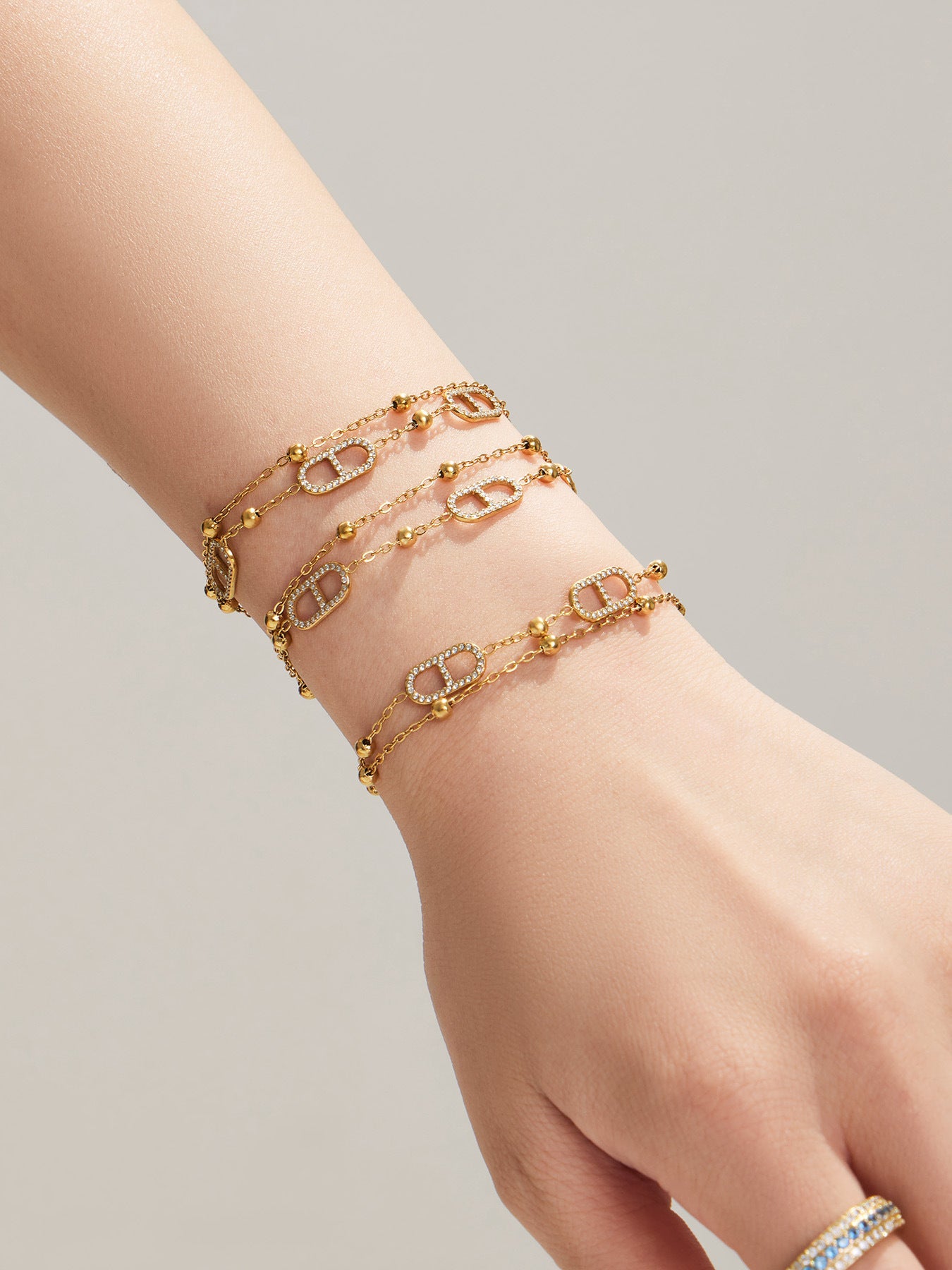 316L Stainless Steel 18K Gold PVD Pig Nose Clasp Zircon Necklace Bracelet - Pig Nose Clasp Zircon Minimalist Necklace Bracelet Wholesale Stainless Steel Jewelry - Sensitive Skin Friendly - Detail 5