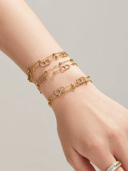 316L Stainless Steel 18K Gold PVD Pig Nose Clasp Zircon Necklace Bracelet - Pig Nose Clasp Zircon Minimalist Necklace Bracelet Wholesale Stainless Steel Jewelry - Sensitive Skin Friendly - Detail 5