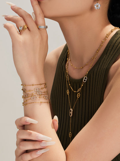 316L Stainless Steel 18K Gold PVD Pig Nose Clasp Zircon Necklace Bracelet - Pig Nose Clasp Zircon Minimalist Necklace Bracelet Wholesale Stainless Steel Jewelry - Sensitive Skin Friendly - Detail 7