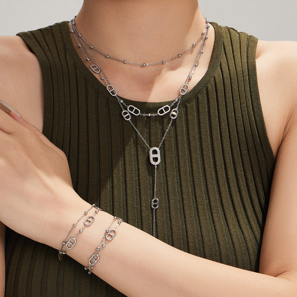 316L Stainless Steel 18K Gold PVD Pig Nose Clasp Zircon Necklace Bracelet - Pig Nose Clasp Zircon Minimalist Necklace Bracelet Wholesale Stainless Steel Jewelry - Sensitive Skin Friendly - Detail 8