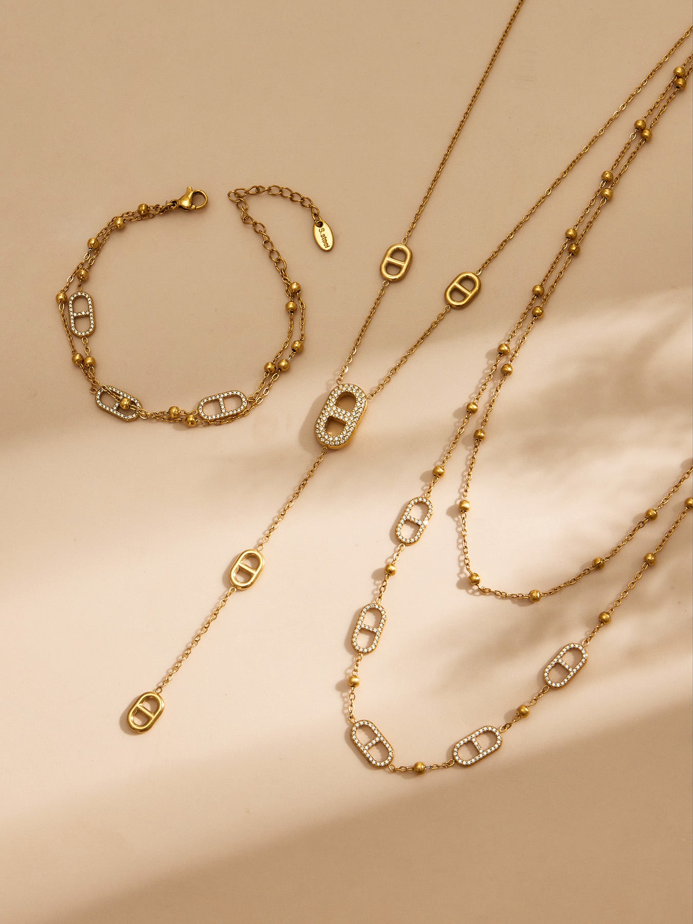 316L Stainless Steel 18K Gold PVD Pig Nose Clasp Zircon Necklace Bracelet - Pig Nose Clasp Zircon Minimalist Necklace Bracelet Wholesale Stainless Steel Jewelry - Sensitive Skin Friendly - Detail 9