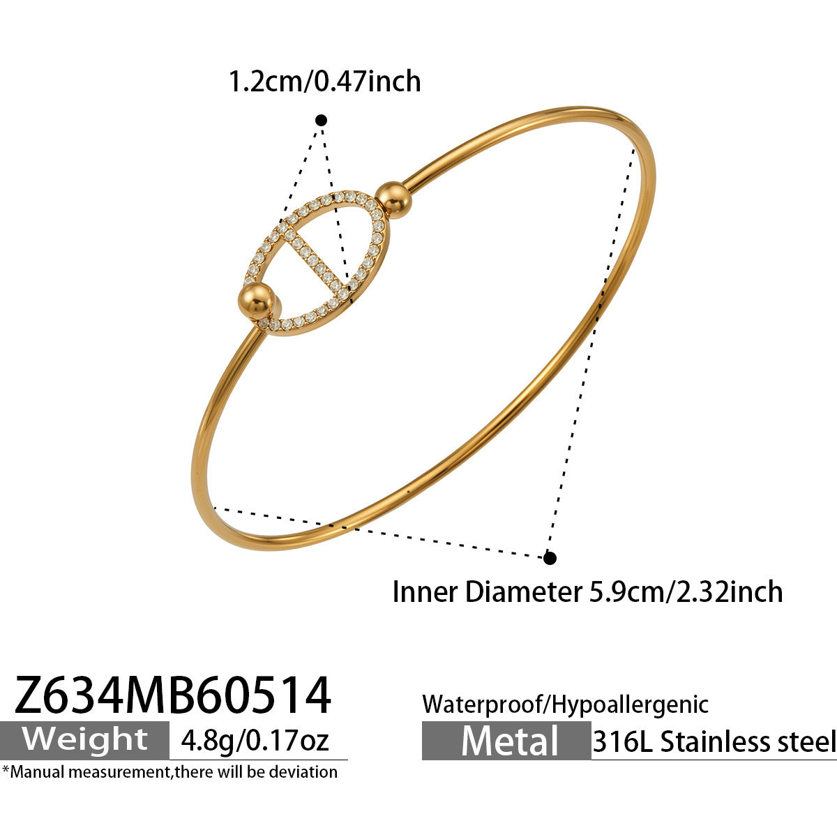316L Stainless Steel 18K Gold PVD Pig Nose Heart Circle Design Bangle - Minimalist Gold Circle Heart Pig Nose Bangle Wholesale Stainless Steel Jewelry - Sensitive Skin Friendly - Detail 11