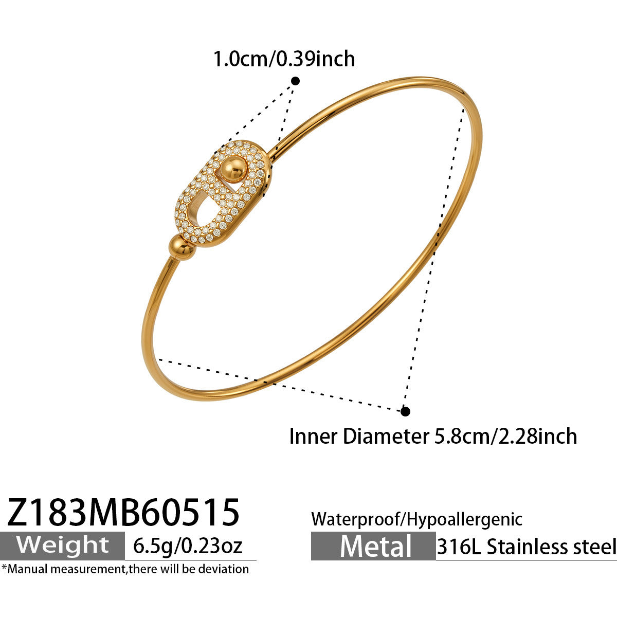 316L Stainless Steel 18K Gold PVD Pig Nose Heart Circle Design Bangle - Minimalist Gold Circle Heart Pig Nose Bangle Wholesale Stainless Steel Jewelry - Sensitive Skin Friendly - Detail 12
