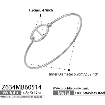 316L Stainless Steel 18K Gold PVD Pig Nose Heart Circle Design Bangle - Minimalist Gold Circle Heart Pig Nose Bangle Wholesale Stainless Steel Jewelry - Sensitive Skin Friendly - Detail 14