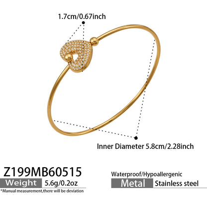 316L Stainless Steel 18K Gold PVD Pig Nose Heart Circle Design Bangle - Minimalist Gold Circle Heart Pig Nose Bangle Wholesale Stainless Steel Jewelry - Sensitive Skin Friendly - Detail 5