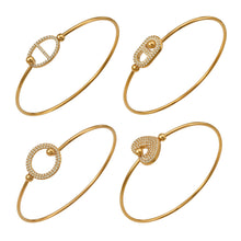 316L Stainless Steel 18K Gold PVD Pig Nose Heart Circle Design Bangle - Minimalist Gold Circle Heart Pig Nose Bangle Wholesale Stainless Steel Jewelry - Sensitive Skin Friendly - Detail 6