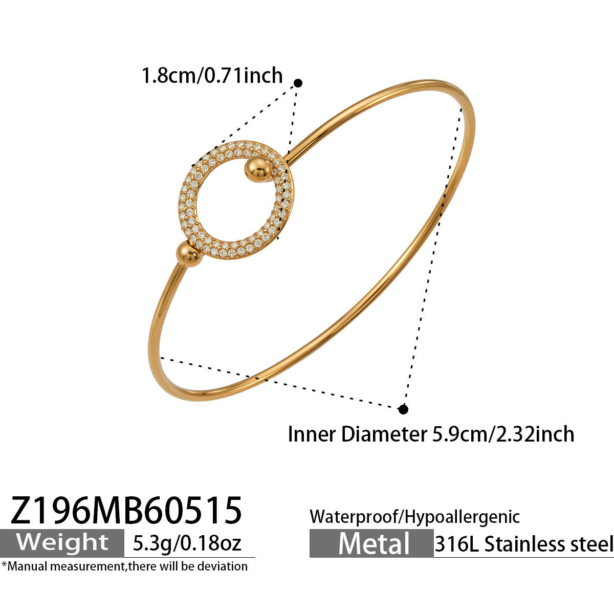 316L Stainless Steel 18K Gold PVD Pig Nose Heart Circle Design Bangle - Minimalist Gold Circle Heart Pig Nose Bangle Wholesale Stainless Steel Jewelry - Sensitive Skin Friendly - Detail 7