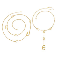 316L Stainless Steel 18K Gold PVD Pig Snout Link Y-Shaped Layered Necklace - Pig Snout Link, Y-Shaped, Layered, Gold Tone Wholesale Stainless Steel Jewelry - Sensitive Skin Friendly - Detail 1