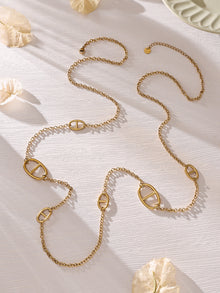 316L Stainless Steel 18K Gold PVD Pig Snout Link Y-Shaped Layered Necklace - Pig Snout Link, Y-Shaped, Layered, Gold Tone Wholesale Stainless Steel Jewelry - Sensitive Skin Friendly - Detail 6