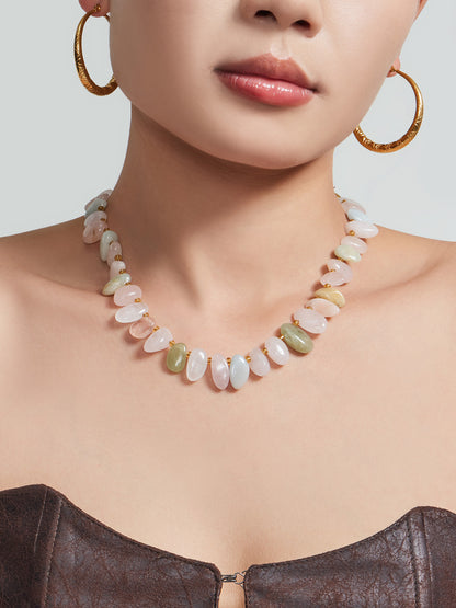316L Stainless Steel 18K Gold PVD Pink Blue Aquamarine Natural Stone Beaded Necklace - Natural Stone Beaded, Aquamarine, Minimalist, Coastal Charm Wholesale Stainless Steel Jewelry - Sensitive Skin Friendly - Detail 10