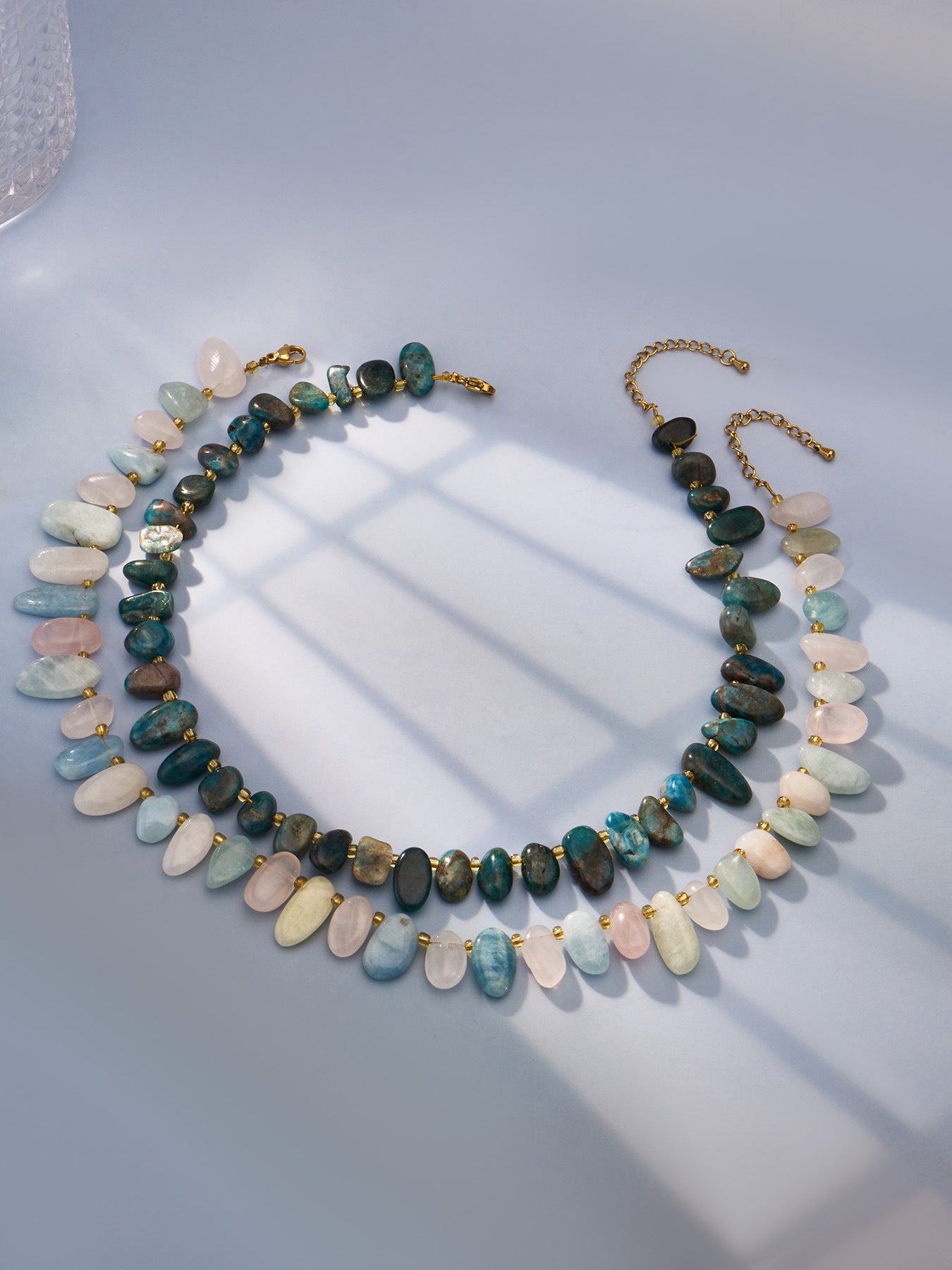 316L Stainless Steel 18K Gold PVD Pink Blue Aquamarine Natural Stone Beaded Necklace - Natural Stone Beaded, Aquamarine, Minimalist, Coastal Charm Wholesale Stainless Steel Jewelry - Sensitive Skin Friendly - Detail 11