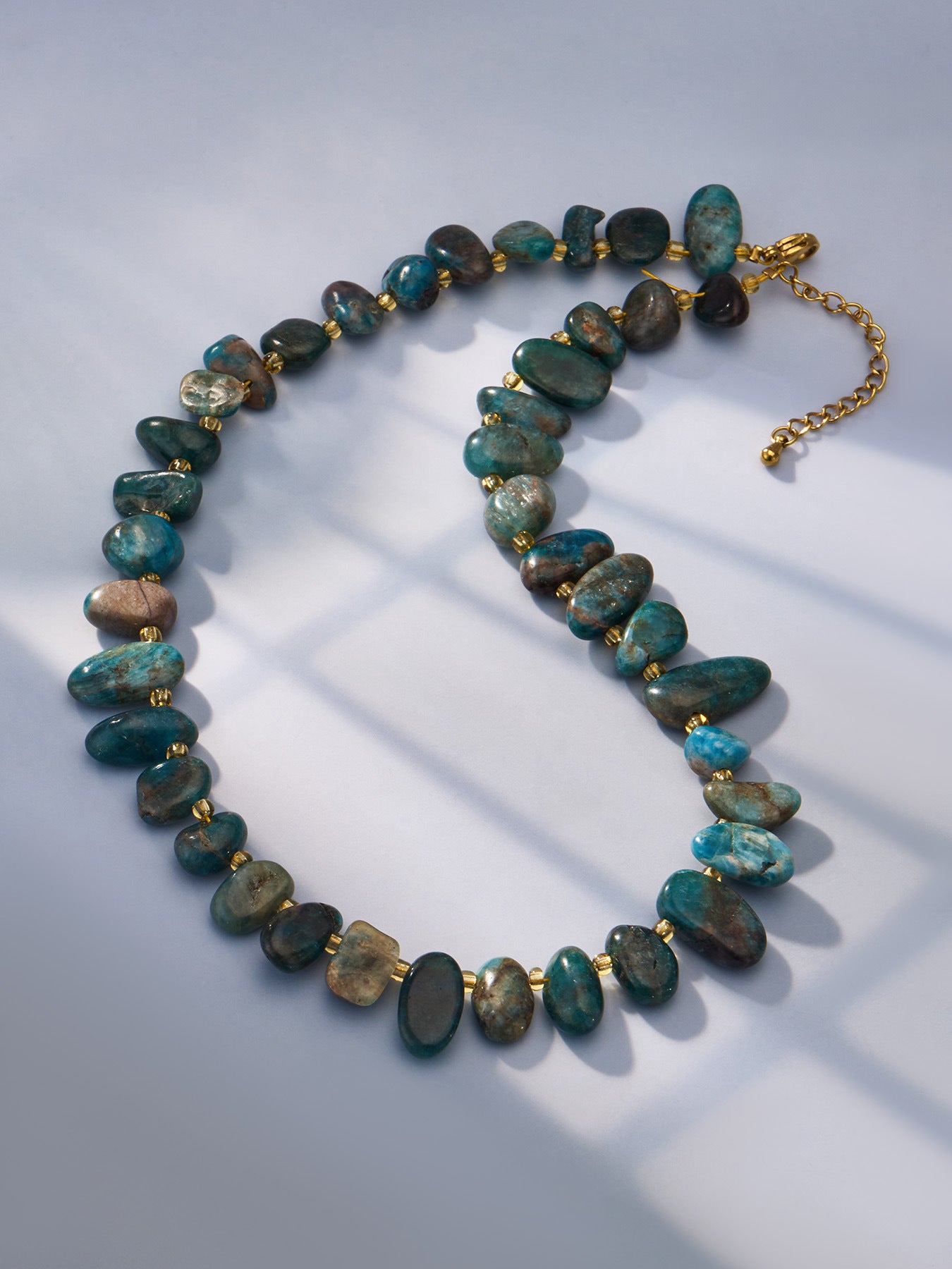316L Stainless Steel 18K Gold PVD Pink Blue Aquamarine Natural Stone Beaded Necklace - Natural Stone Beaded, Aquamarine, Minimalist, Coastal Charm Wholesale Stainless Steel Jewelry - Sensitive Skin Friendly - Detail 12