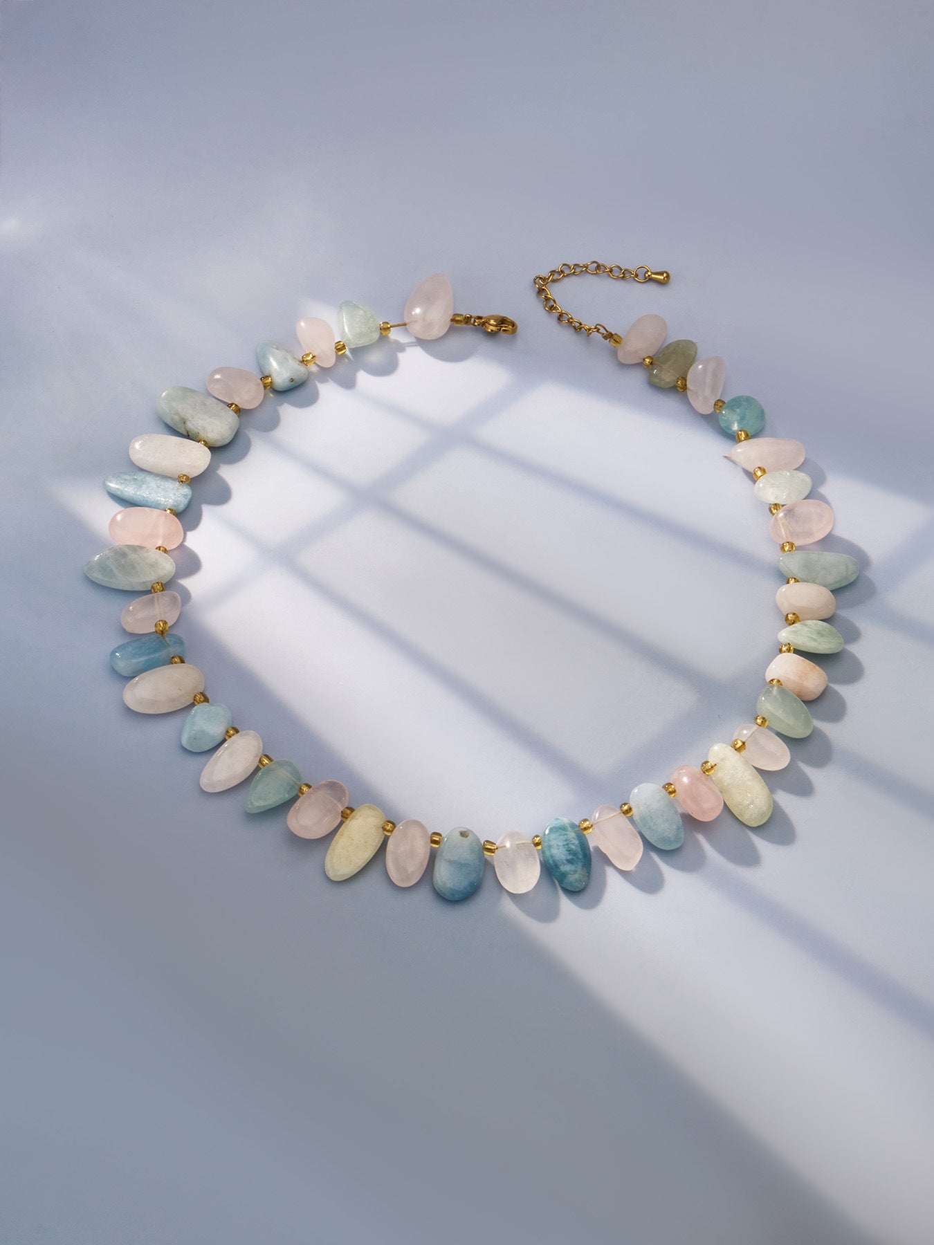 316L Stainless Steel 18K Gold PVD Pink Blue Aquamarine Natural Stone Beaded Necklace - Natural Stone Beaded, Aquamarine, Minimalist, Coastal Charm Wholesale Stainless Steel Jewelry - Sensitive Skin Friendly - Detail 13