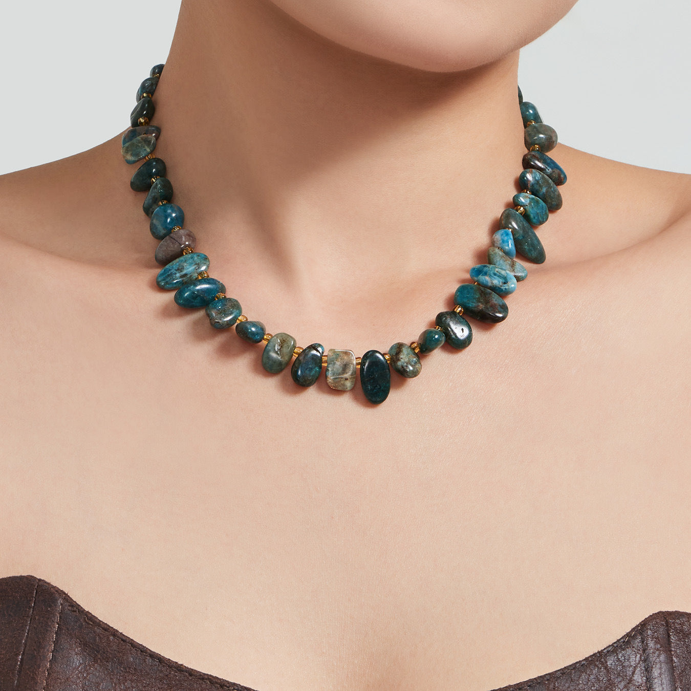 316L Stainless Steel 18K Gold PVD Pink Blue Aquamarine Natural Stone Beaded Necklace - Natural Stone Beaded, Aquamarine, Minimalist, Coastal Charm Wholesale Stainless Steel Jewelry - Sensitive Skin Friendly - Detail 14