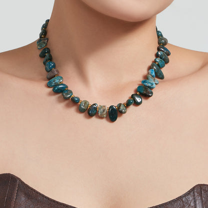 316L Stainless Steel 18K Gold PVD Pink Blue Aquamarine Natural Stone Beaded Necklace - Natural Stone Beaded, Aquamarine, Minimalist, Coastal Charm Wholesale Stainless Steel Jewelry - Sensitive Skin Friendly - Detail 14