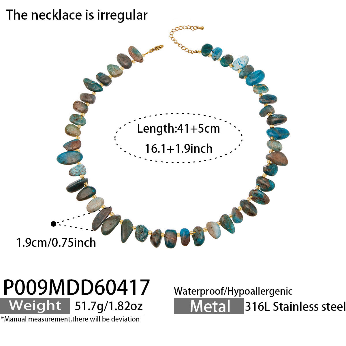 316L Stainless Steel 18K Gold PVD Pink Blue Aquamarine Natural Stone Beaded Necklace - Natural Stone Beaded, Aquamarine, Minimalist, Coastal Charm Wholesale Stainless Steel Jewelry - Sensitive Skin Friendly - Detail 3