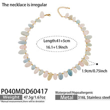 316L Stainless Steel 18K Gold PVD Pink Blue Aquamarine Natural Stone Beaded Necklace - Natural Stone Beaded, Aquamarine, Minimalist, Coastal Charm Wholesale Stainless Steel Jewelry - Sensitive Skin Friendly - Detail 4