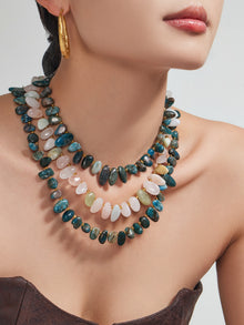 316L Stainless Steel 18K Gold PVD Pink Blue Aquamarine Natural Stone Beaded Necklace - Natural Stone Beaded, Aquamarine, Minimalist, Coastal Charm Wholesale Stainless Steel Jewelry - Sensitive Skin Friendly - Detail 6